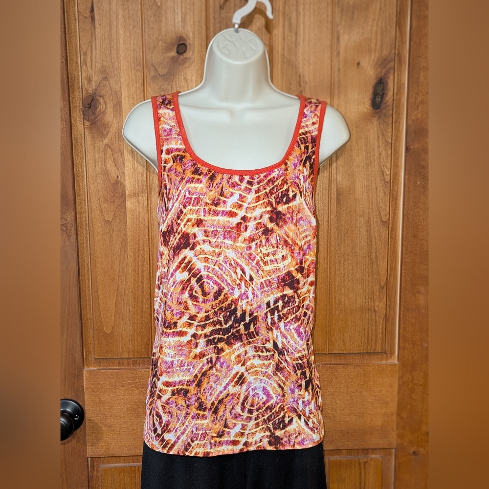 AB Studio Orange‎ Pink Graphic Fitted Tank Top